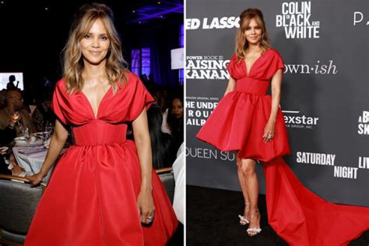 Halle Berry gets in the festive spirit as she wows in a bright red dress |